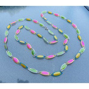 Vintage Bright Fruit Salad Plastic Bead Necklace Extra Long 54" Mod Layering